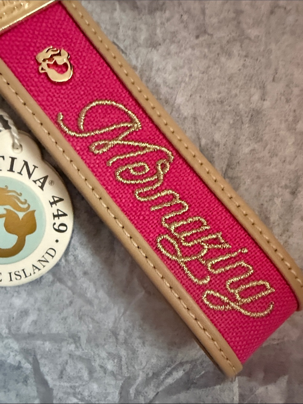 Spartina 449 NWT Mermaid Pink Canvas Key Fob with Gold Script